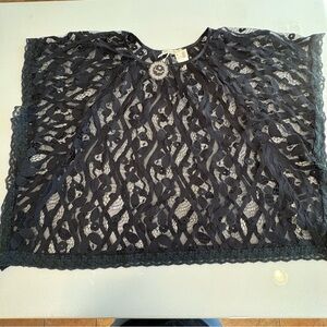 Hazel Black Lace Sheer Blouse Women’s Floral Overlay Dressy Top Boxy Oversized